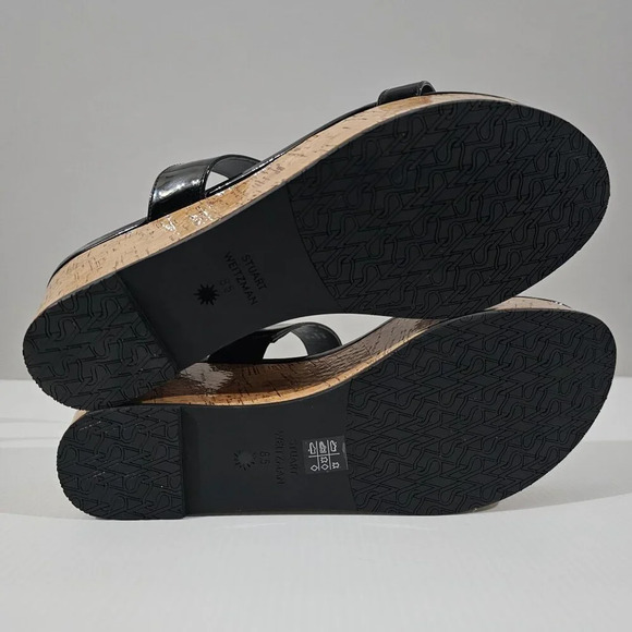 NEW Stuart Weitzman Boardwalk 65 Sandal Size 8.5 Black Patent Platform Wedge - Picture 11 of 13